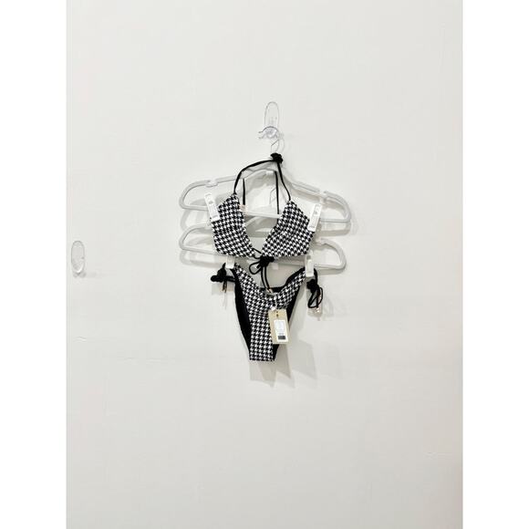 NWT Robe Houndstooth Mayfair Triangle Top & Tie-Side Bikini Bottom Set Women's S - Picture 4 of 4